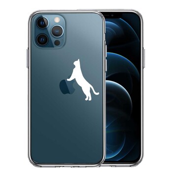 iPhone12Pro ケース クリア ねこ 猫 リンゴで伸び ホワイト スマホケース 側面ソフト 背面ハード ハイブリッド 送料無料-0