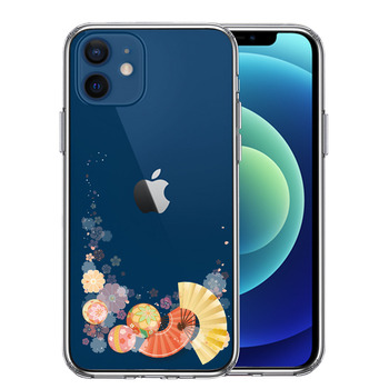 iPhone12 ケース クリア 和柄 扇 毬 花柄 スマホケース 側面ソフト 背面ハード ハイブリッド 送料無料-0