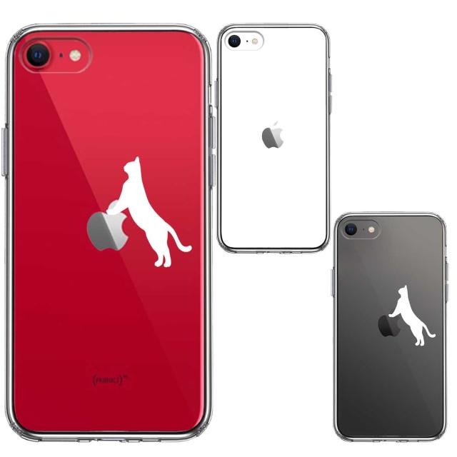 iPhoneSE ケース 第3世代 第2世代 クリア ねこ 猫 リンゴで伸び 白 スマホケース 側面ソフト 背面ハード UA17430682-5307 送料無料-1