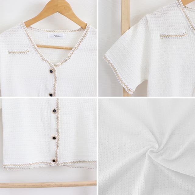 ツイード風半袖ジャケットレディース 送料無料 即日発送-3