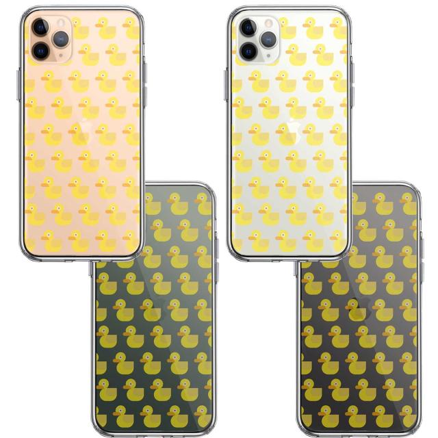iPhone11pro ケース クリア アヒルちゃん あひる だらけ スマホケース 側面ソフト 背面ハード ハイブリッド 送料無料-1