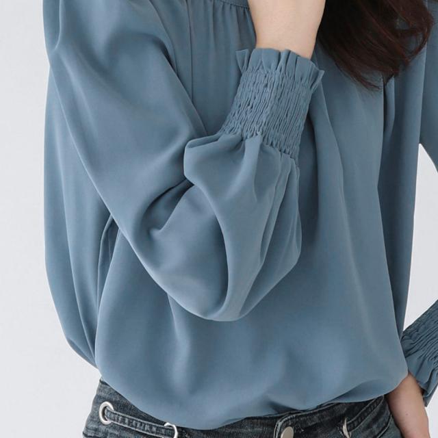 胸元ギャザーブラウス上品バルーンスリーブ 送料無料 即日発送-7