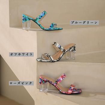 サンダル クリアヒールサンダル ダブルベルト 花柄 送料無料 即日発送-1