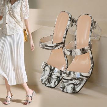 サンダル クリアヒールサンダル ダブルベルト 花柄 送料無料 即日発送-5