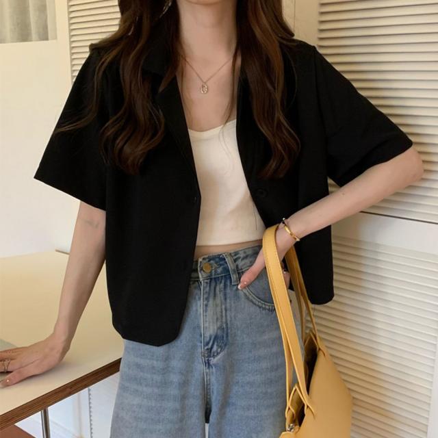 ベーシッククロップド丈半袖ジャケット 送料無料 即日発送-4