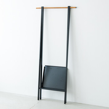 棚付木目柄ハンガーラック コートハンガー スリム 折りたたみ モダン 収納 洋服掛け おしゃれ 送料無料-2