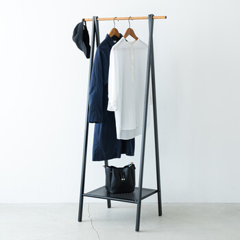 棚付木目柄ハンガーラック コートハンガー スリム 折りたたみ モダン 収納 洋服掛け おしゃれ 送料無料-3