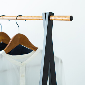 棚付木目柄ハンガーラック コートハンガー スリム 折りたたみ モダン 収納 洋服掛け おしゃれ 送料無料-5