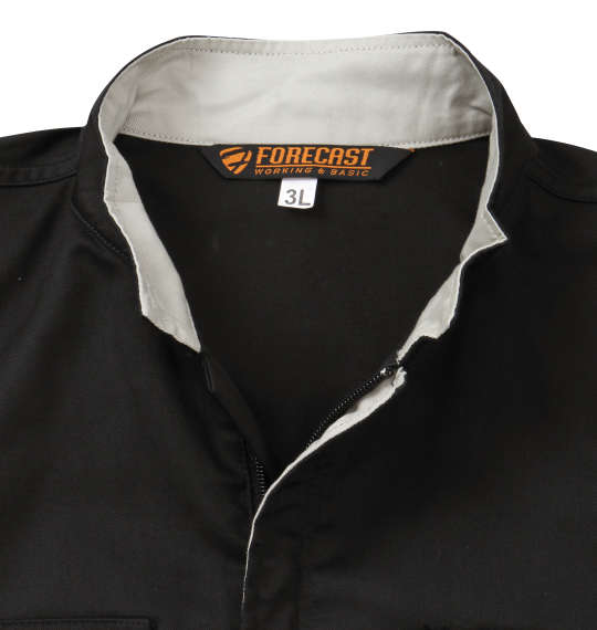 大きいサイズ FORECAST T Cツイル長袖股ハギつなぎ服 3L 4L 5L 6L 7L 8L ブラック ラッピング可 送料無料 即日発送-3