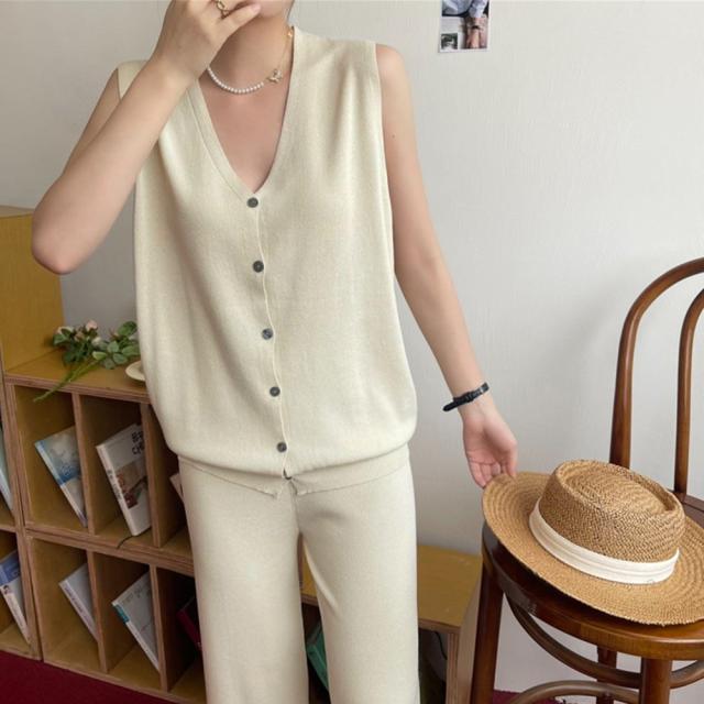 サマーニットセットアップ 冷感タッチ薄手 送料無料 即日発送-5