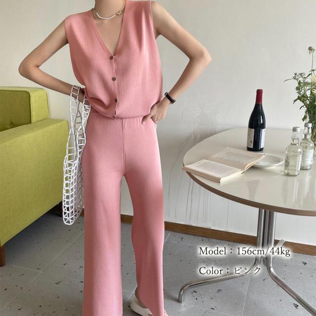 サマーニットセットアップ 冷感タッチ薄手 送料無料 即日発送-7