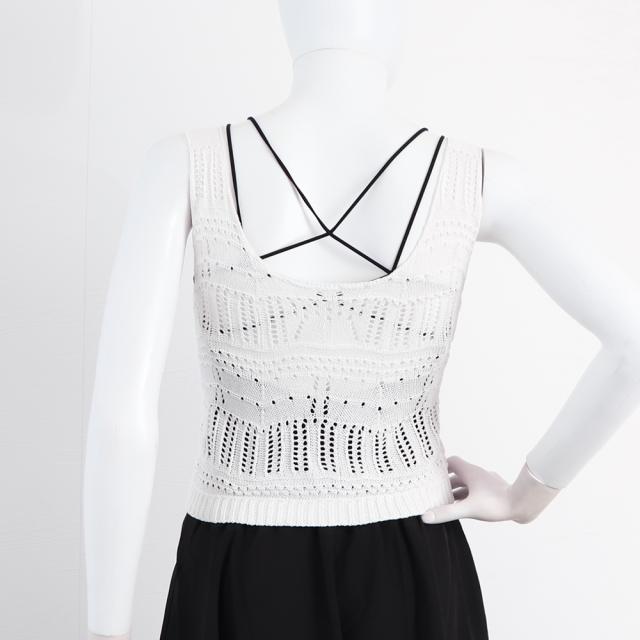 透かし編み タンクトップ スクエアネック 送料無料 即日発送-5
