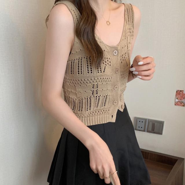 透かし編み タンクトップ スクエアネック 送料無料 即日発送-8