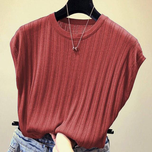 サマーニット フレンチ袖 レディース無地 送料無料 即日発送-9