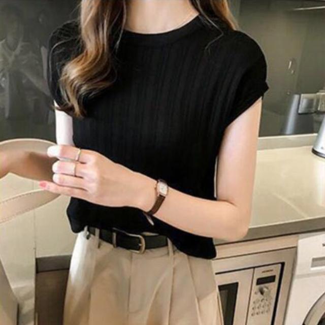 サマーニット フレンチ袖 レディース無地 送料無料 即日発送-5