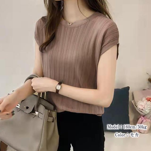 サマーニット フレンチ袖 レディース無地 送料無料 即日発送-6