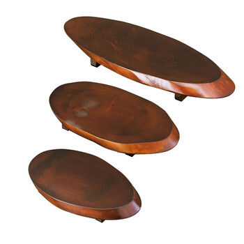 檜 足付年輪皿 茶 中 送料無料-2