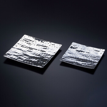 新 ステンレス槌目 四方皿 4寸 送料無料-2