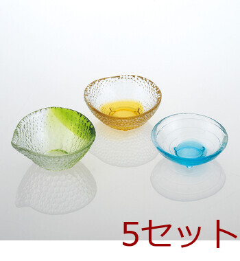 硝子ミニ小鉢 片口 緑 丸 琥珀 渦巻 若水 キッチン インテリア雑貨 5セット 送料無料-5