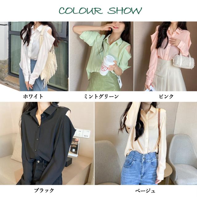 シアー シャツブラウス レディース 長袖 送料無料 即日発送-1