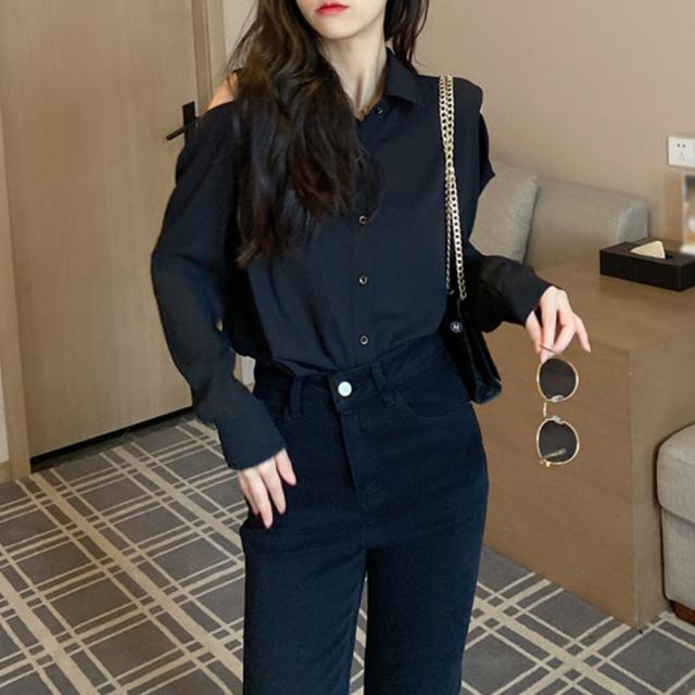 シアー シャツブラウス レディース 長袖 送料無料 即日発送-4