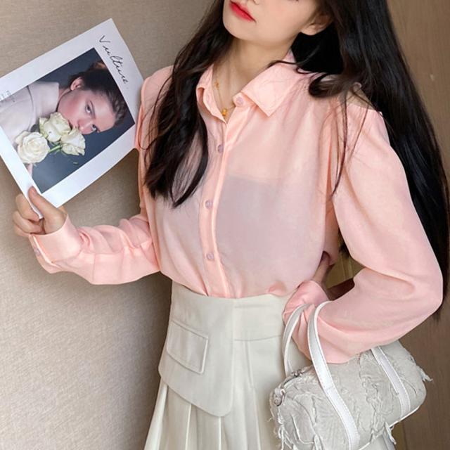 シアー シャツブラウス レディース 長袖 送料無料 即日発送-7