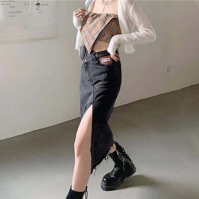 デニムスカート ウエストレイヤード風美脚 送料無料 即日発送-9