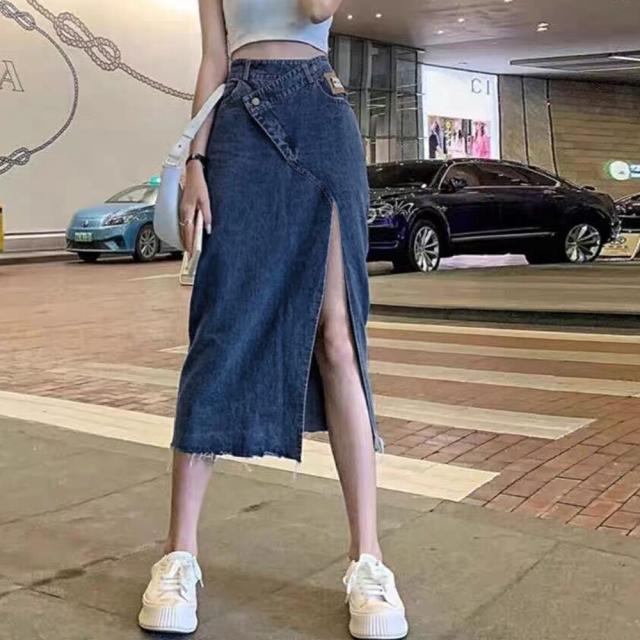 デニムスカート ウエストレイヤード風美脚 送料無料 即日発送-7