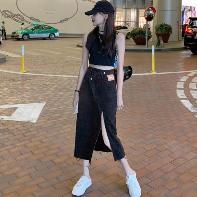 デニムスカート ウエストレイヤード風美脚 送料無料 即日発送-8