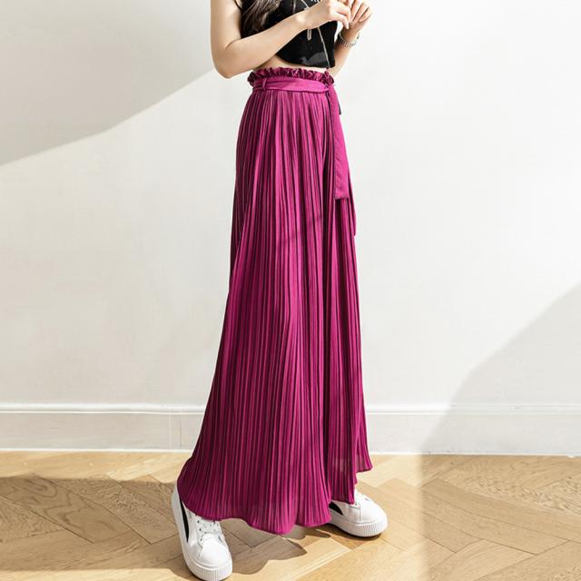 プリーツ ワイドパンツ ハイウエスト脚長 送料無料 即日発送-9