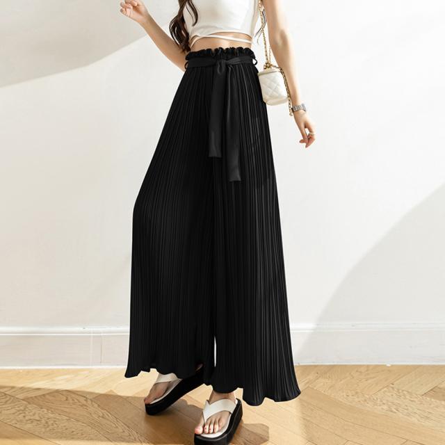 プリーツ ワイドパンツ ハイウエスト脚長 送料無料 即日発送-4