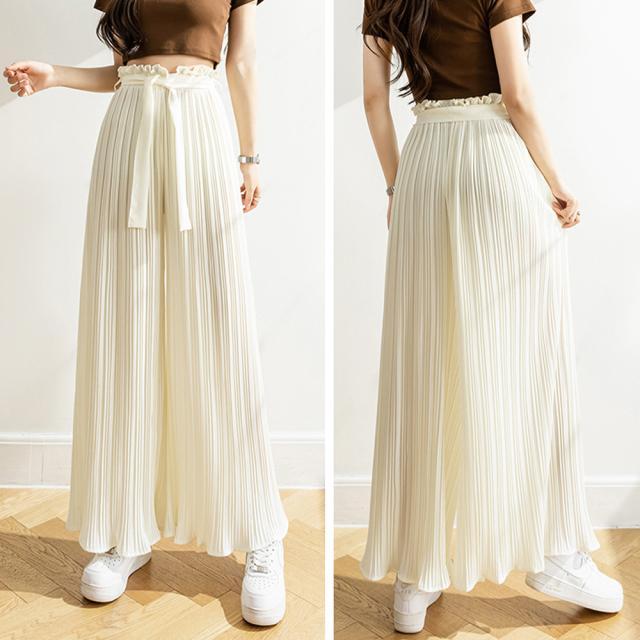 プリーツ ワイドパンツ ハイウエスト脚長 送料無料 即日発送-7