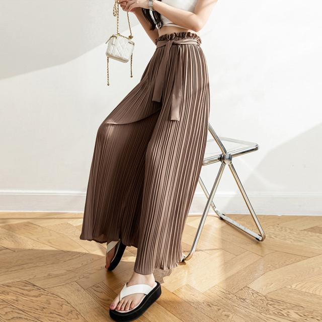 プリーツ ワイドパンツ ハイウエスト脚長 送料無料 即日発送-8