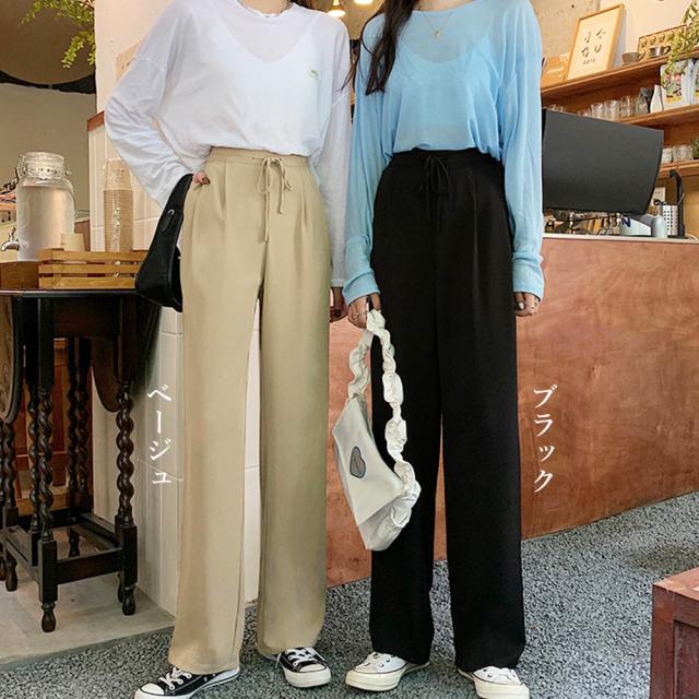 ストレートパンツ 美脚 セミワイドパンツ 送料無料 即日発送-1