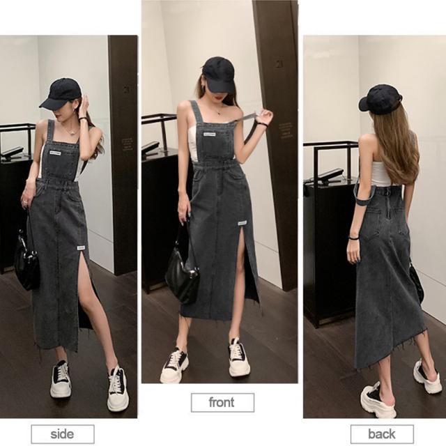 デニムサロペットスカート サイドスリット 送料無料 即日発送-9