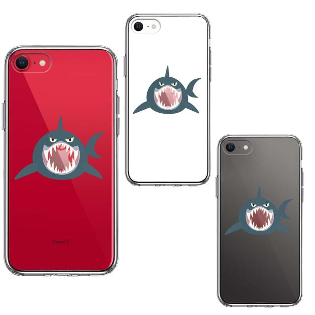 iPhoneSE ケース 第3世代 第2世代 クリア サメ リンゴ飲み込む スマホケース 側面ソフト 背面ハード ハイブリッド 送料無料-1