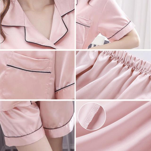 パジャマセットアップ シルク風 部屋着 送料無料 即日発送-3