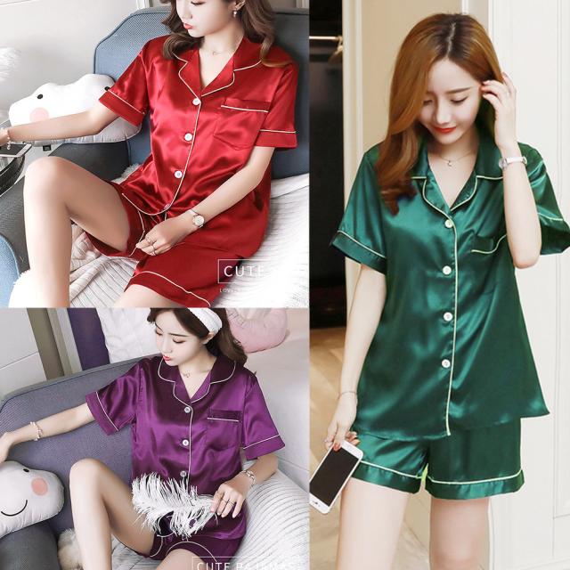 パジャマセットアップ シルク風 部屋着 送料無料 即日発送-8