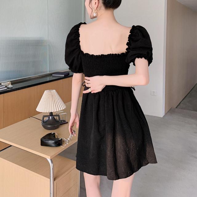 ワンピース スクエアネック ミニワンピース無地パフ袖 送料無料 即日発送-6