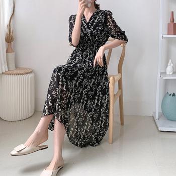 ワンピース 花柄 フレアワンピース春夏カシュクール風 送料無料 即日発送-6