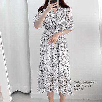 ワンピース 花柄 フレアワンピース春夏カシュクール風 送料無料 即日発送-7