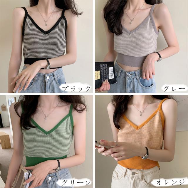 キャミソール ボーダー柄 ショート丈 送料無料 即日発送-1