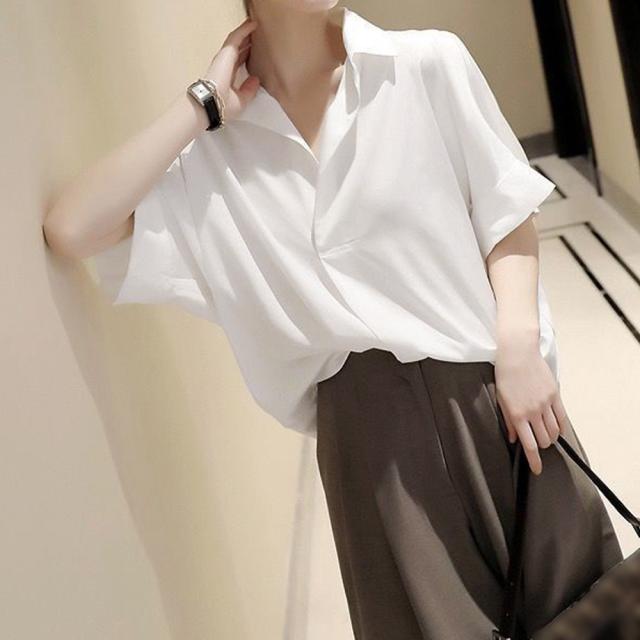 スキッパーシャツ シフォンシャツブラウス 送料無料 即日発送-4