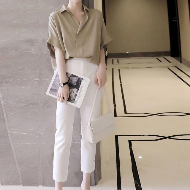 スキッパーシャツ シフォンシャツブラウス 送料無料 即日発送-7