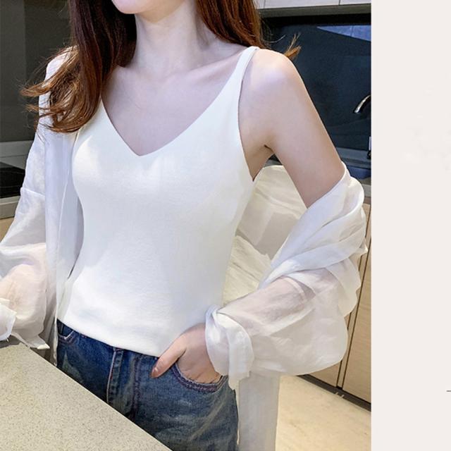 Vネックリブニットキャミソール 送料無料 即日発送-4