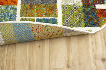 カーペット トルコ製 ウィルトン織り 約160cm丸 カーペット カラフル 幾何柄 抗菌防臭 エデン RUG 送料無料-9