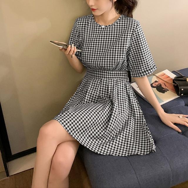ワンピース ギンガムチェックワンピース レディース夏 送料無料 即日発送-1