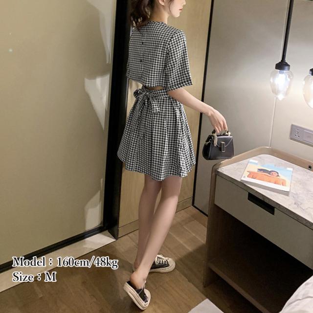 ワンピース ギンガムチェックワンピース レディース夏 送料無料 即日発送-6