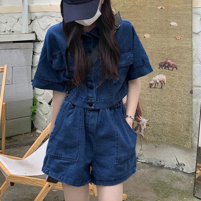 デニムセットアップ カジュアル上下インディゴ 送料無料 即日発送-1