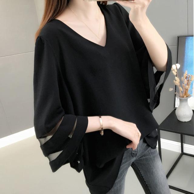 Vネック シャツブラウス レディース夏服 送料無料 即日発送-4